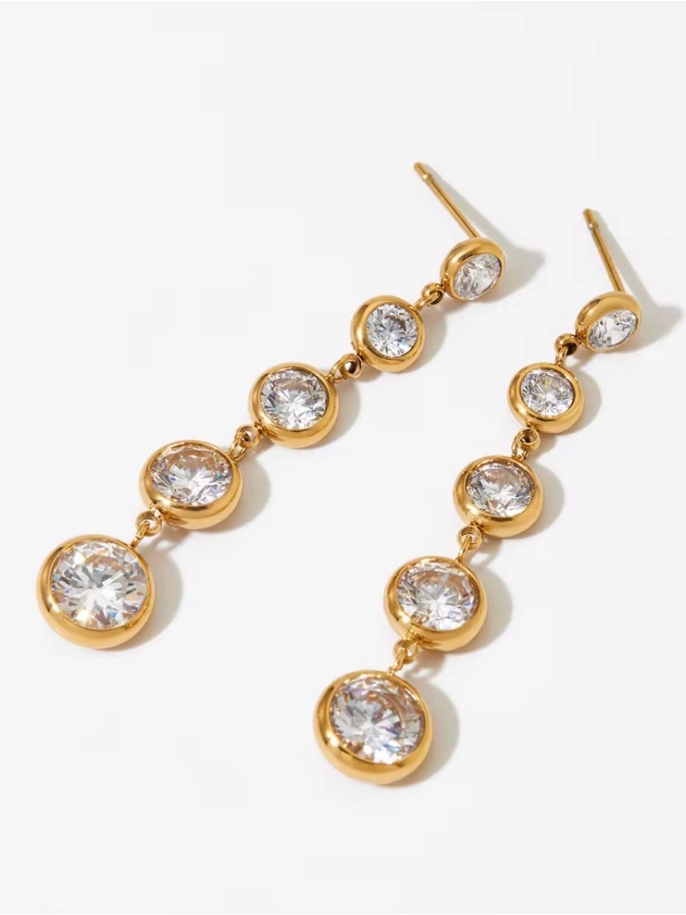 Gold-Tone Linear Drop Earrings with Clear Crystals